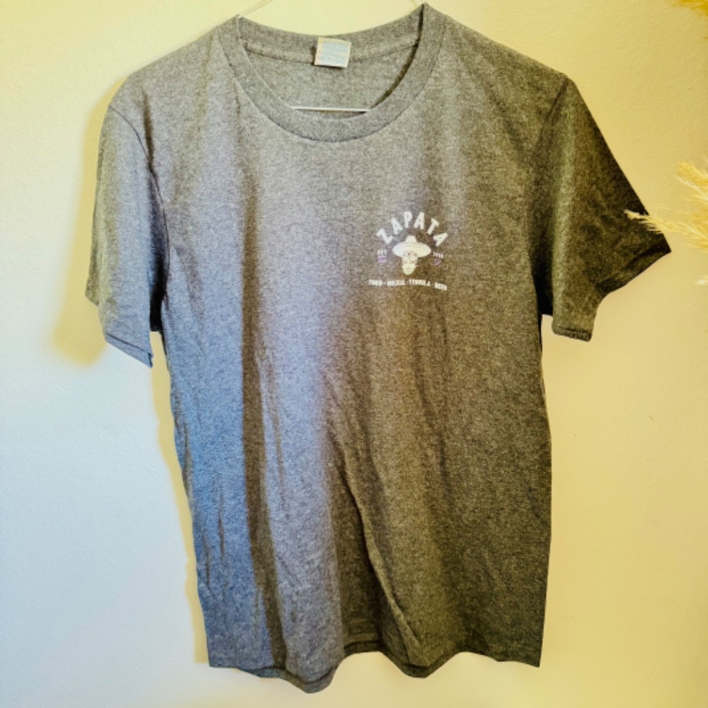 ZAPATA Dark Heather Grey  Logo Sugar Skull Mens Short Sleeve T-Shirt Tee Top L
